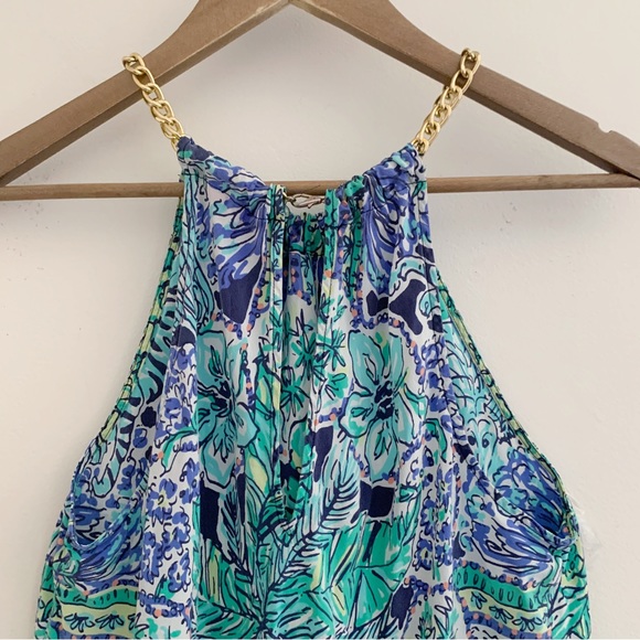 Lilly Pulitzer Top Cabana Silk Escape Artist Halter Sleeveless - Picture 3 of 10